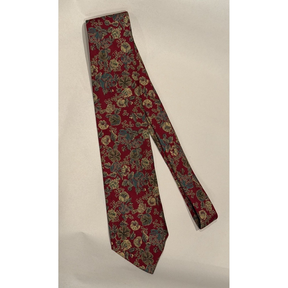 Vintage Don Loper Beverly Hills Necktie 100% Italian Silk Red Gold Floral Print